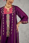 Buy_Shivani Bhargava_Purple Chanderi, Tissue Embroidery, Zari Split V-neck Kurta And Pant Set 
