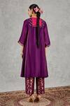 Shop_Shivani Bhargava_Purple Chanderi Embroidery, Zari Split V-neck Kurta _at_Aza_Fashions