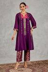 Shivani Bhargava_Purple Chanderi Embroidery, Zari Split V-neck Kurta _Online_at_Aza_Fashions