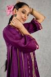 Buy_Shivani Bhargava_Purple Chanderi Embroidery, Zari Split V-neck Kurta _Online_at_Aza_Fashions