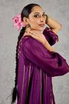 Shop_Shivani Bhargava_Purple Chanderi Embroidery, Zari Split V-neck Kurta _Online_at_Aza_Fashions