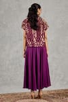 Shop_Shivani Bhargava_Purple Chanderi, Tissue, Satin Zari V-neck Geometric Woven Top And Skirt Set _at_Aza_Fashions