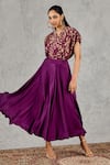 Shivani Bhargava_Purple Chanderi, Tissue, Satin Zari V-neck Geometric Woven Top And Skirt Set _Online_at_Aza_Fashions