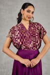 Shivani Bhargava_Purple Chanderi, Tissue, Satin Zari V-neck Geometric Woven Top And Skirt Set _at_Aza_Fashions
