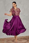 Buy_Shivani Bhargava_Purple Chanderi, Tissue, Satin Zari V-neck Geometric Woven Top And Skirt Set 