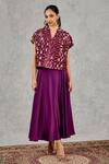 Shop_Shivani Bhargava_Purple Tissue, Chanderi V-neck Geometric Pattern Blouse _Online_at_Aza_Fashions
