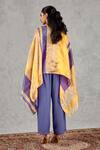 Shop_Shivani Bhargava_Yellow Chanderi Boat Neck Striped Cape And Pant Set _at_Aza_Fashions