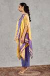 Buy_Shivani Bhargava_Yellow Chanderi Boat Neck Striped Cape And Pant Set _Online_at_Aza_Fashions