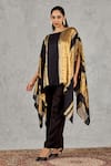 Shivani Bhargava_Black Chanderi Boat Neck Striped Cape And Pant Set _Online_at_Aza_Fashions