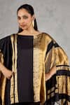Buy_Shivani Bhargava_Black Chanderi Boat Neck Striped Cape And Pant Set _Online_at_Aza_Fashions
