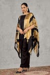 Shivani Bhargava_Black Chanderi Boat Neck Striped Cape And Pant Set _at_Aza_Fashions