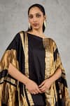 Buy_Shivani Bhargava_Black Chanderi Boat Neck Striped Cape And Pant Set 
