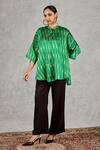 Buy_Shivani Bhargava_Green Silk Mandarin Collar Zari Ikat Pattern Tunic _Online_at_Aza_Fashions