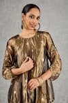 Shivani Bhargava_Gold , Satin Round Neck Polka Dot Pleated Top And Pant Set _at_Aza_Fashions