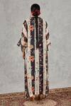 Shop Shivani Bhargava Black Chanderi Embroidery, Stones Split V-neck, Striped Floral Print Kaftan at Aza Fashions Shop_Shivani Bhargava_Black Chanderi Embroidery, Stones Split V-neck, Striped Floral Print Kaftan _at_Aza_Fashions