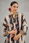 Buy_Shivani Bhargava_Black Chanderi Piping V-neck Striped Floral Print Tunic And Palazzo Set _Online_at_Aza_Fashions