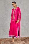 Buy_Shivani Bhargava_Pink Silk Embroidery, Sequins, Beads Split V-neck Kaftan _Online_at_Aza_Fashions