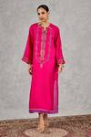 Shop_Shivani Bhargava_Pink Silk Embroidery, Sequins, Beads Split V-neck Kaftan _Online_at_Aza_Fashions