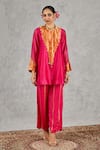 Shop_Shivani Bhargava_Pink Chanderi Round Neck Geometric Woven Short Kurta _Online_at_Aza_Fashions