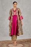 Shop_Shivani Bhargava_Gold Silk, Cotton Embroidery, Zari, Tassels Open Neck, Jacket And Kurta Set 