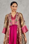 Shivani Bhargava_Gold Silk, Cotton Zari, Embroidery, Tassels Open Neck, Weave Jacket With Kurta _Online_at_Aza_Fashions