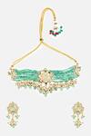 Shop_Vivinia By Vidhi Mehra_Green Beads, Pearls, Stones Gold And Beaded Choker Set _at_Aza_Fashions