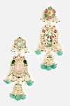 Shop_Vivinia By Vidhi Mehra_Multi Color Beads, Stones, Pearls Emerald Drop Statement Earrings _at_Aza_Fashions