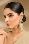 Buy_Vivinia By Vidhi Mehra_Multi Color Beads, Stones, Pearls Emerald Drop Statement Earrings _at_Aza_Fashions