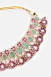 Vivinia By Vidhi Mehra_Gold Plated Stones, Pearls Green And Pink Choker Necklace Set _at_Aza_Fashions