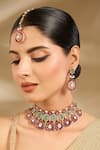 Buy_Vivinia By Vidhi Mehra_Gold Plated Stones, Pearls Green And Pink Choker Necklace Set _at_Aza_Fashions
