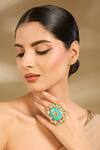Buy_Vivinia By Vidhi Mehra_Turquoise Stones, Crystals Statement Ring _at_Aza_Fashions