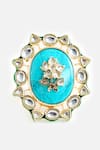 Shop_Vivinia By Vidhi Mehra_Turquoise Stones, Crystals Statement Ring _at_Aza_Fashions