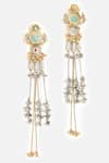 Vivinia By Vidhi Mehra_Green Stones, Tassels Antique Long Statement Dangler Earrings _Online_at_Aza_Fashions