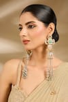 Buy_Vivinia By Vidhi Mehra_Green Stones, Tassels Antique Long Statement Dangler Earrings _at_Aza_Fashions