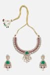 Shop_Vivinia By Vidhi Mehra_Multi Color Stones, Crystals Emerald And Kundan Choker Necklace Set _at_Aza_Fashions