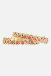 Vivinia By Vidhi Mehra_Pink Stones, Crystals Floral Enamel Kundan Embellished Bangle _Online_at_Aza_Fashions