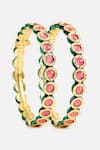 Shop_Vivinia By Vidhi Mehra_Pink Stones, Crystals Floral Enamel Kundan Embellished Bangle _at_Aza_Fashions