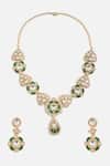 Shop Vivinia By Vidhi Mehra Gold Plated Stones, Crystals And Emerald Kundan Necklace Set at Aza Fashions Shop_Vivinia By Vidhi Mehra_Gold Plated Stones, Crystals And Emerald Kundan Necklace Set _at_Aza_Fashions