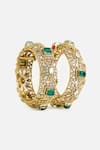 Shop_Vivinia By Vidhi Mehra_Green Stones, Faux Diamonds Emerald And Kundan Embellished Bangles _at_Aza_Fashions