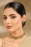 Shop_Vivinia By Vidhi Mehra_Gold Plated Stones, Pearls Green Embellished Choker Set _at_Aza_Fashions