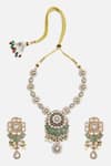 Shop_Vivinia By Vidhi Mehra_Green Stones, Pearls Kundan And Emerald Statement Necklace Set _at_Aza_Fashions