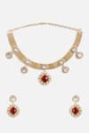 Shop_Vivinia By Vidhi Mehra_Gold Plated Stones, Pearls Ruby And Kundan Necklace Set _at_Aza_Fashions