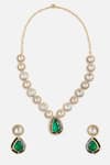 Shop Vivinia By Vidhi Mehra Gold Plated Stones, Crystals Green Kundan Pendant Necklace Set at Aza Fashions Shop_Vivinia By Vidhi Mehra_Gold Plated Stones, Crystals Green Kundan Pendant Necklace Set _at_Aza_Fashions