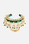 Shop_Vivinia By Vidhi Mehra_Gold Plated Gemstones, Pearls, Beads Crescent Kundan Statement Ring _at_Aza_Fashions