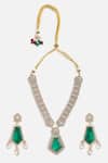 Shop_Vivinia By Vidhi Mehra_Gold Plated Stones, Pearls Emerald Drop Kundan Necklace Set _at_Aza_Fashions