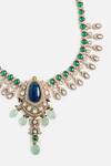Shop_Vivinia By Vidhi Mehra_Green Beads, Faux Diamonds, Stones Beaded Kundan Necklace Set _Online_at_Aza_Fashions