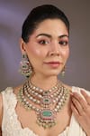 Buy_Vivinia By Vidhi Mehra_Green Pearls, Stones, Beads Regal Kundan And Emerald Statement Necklace Set _at_Aza_Fashions