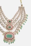 Shop_Vivinia By Vidhi Mehra_Green Pearls, Stones, Beads Regal Kundan And Emerald Statement Necklace Set _Online_at_Aza_Fashions