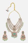 Shop_Vivinia By Vidhi Mehra_Green Pearls, Stones, Beads Regal Kundan And Emerald Statement Necklace Set _at_Aza_Fashions