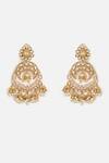 Shop_Vivinia By Vidhi Mehra_Gold Plated Pearls, Stones Antique Statement Jhumka Earrings _at_Aza_Fashions